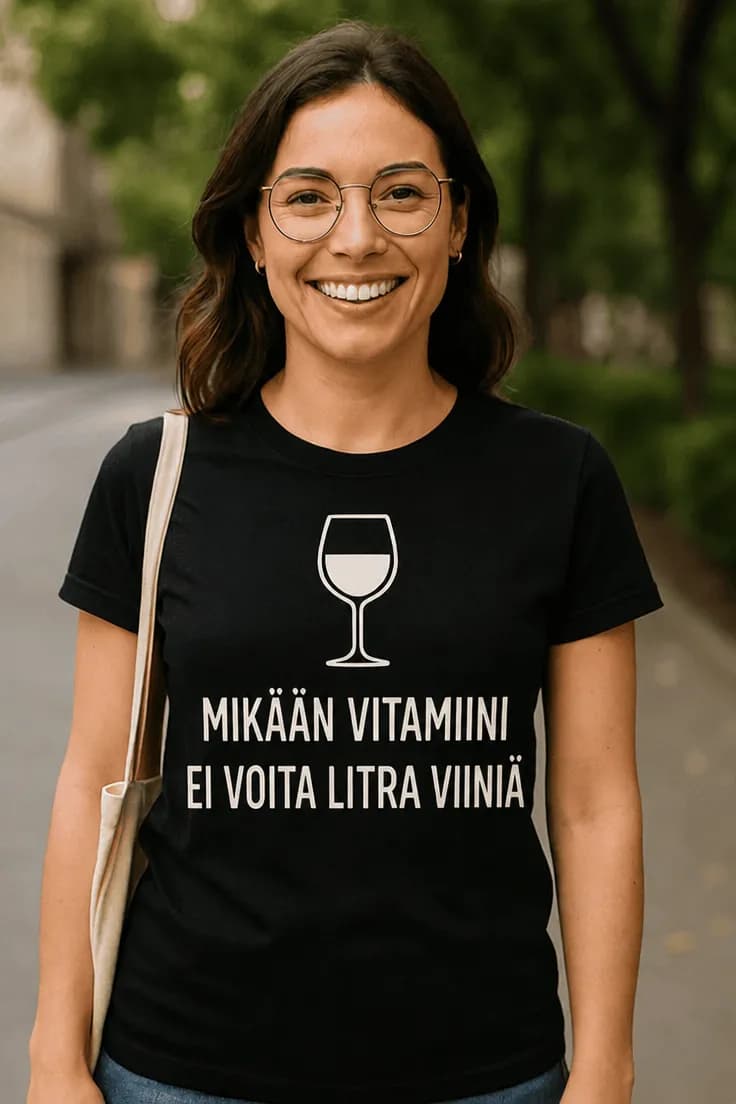 Hauska t-paita Viini voittaa vitamiinit