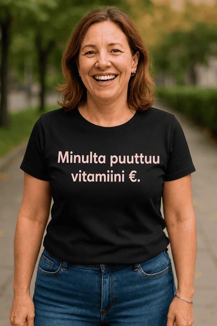 Hauska t-paita Vitamiini euro puuttuu | Minulta pu
