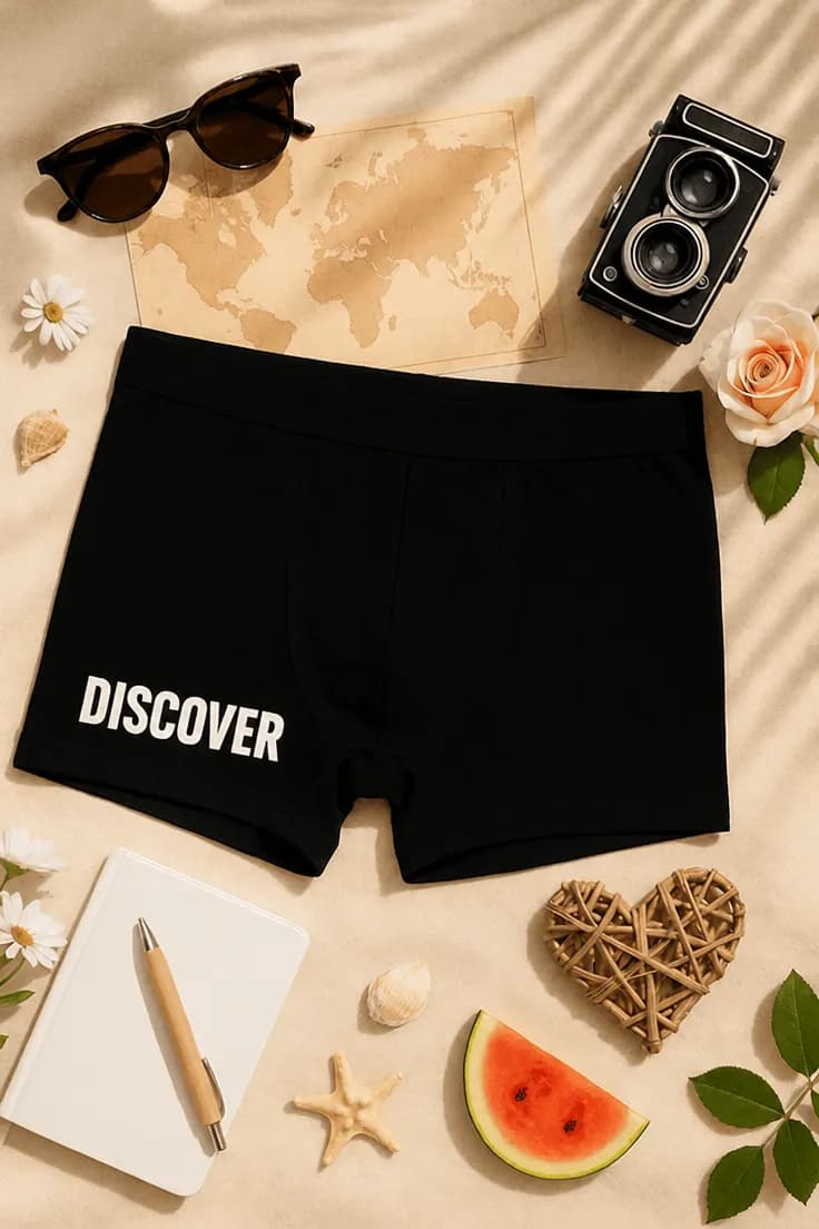 Hauskat bokserit Discover tekstillä 100 DISCOVER