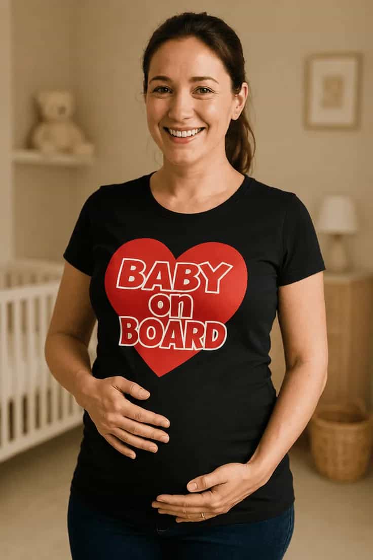 Äitiys t-paita Baby on board sydämellä