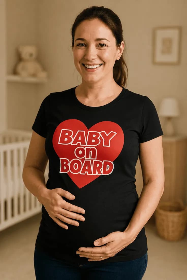 Äitiys t-paita Baby on board sydämellä