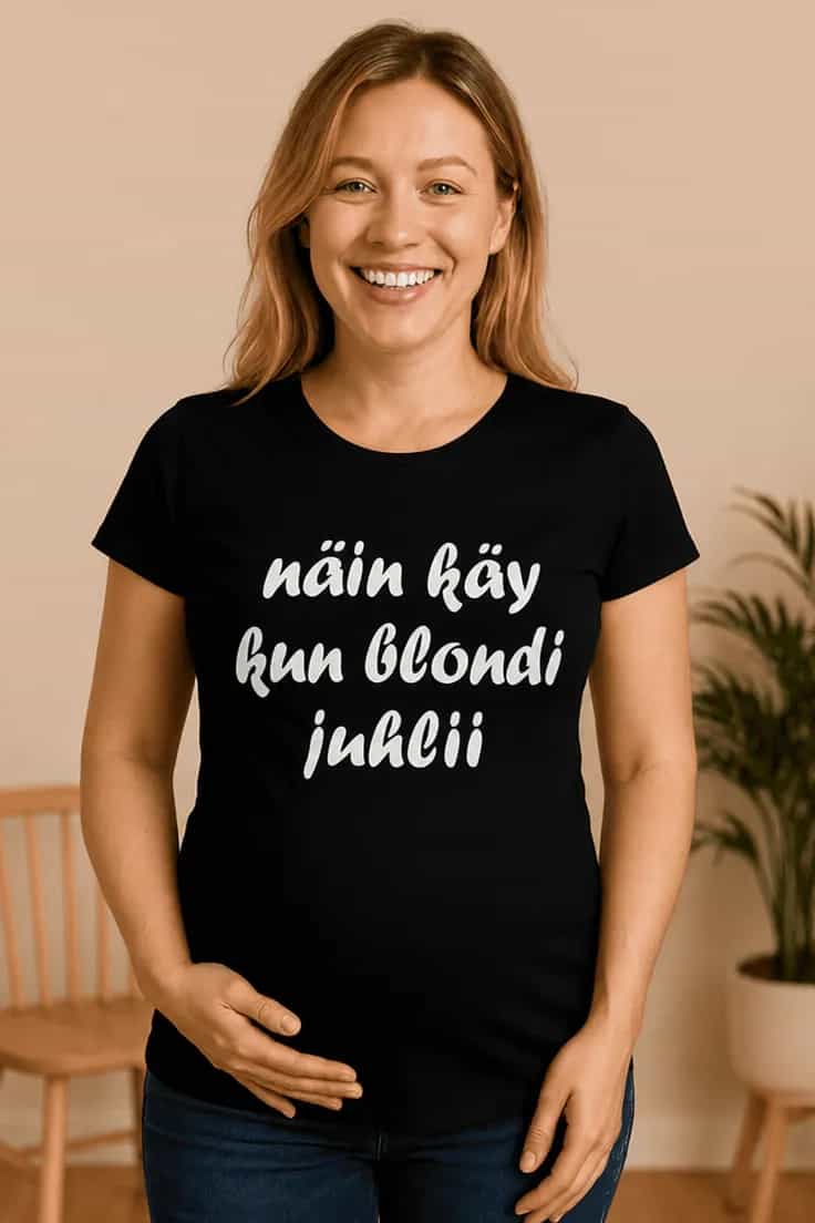 Äitiys t-paita Blondi juhlii – näin käy kun blondi