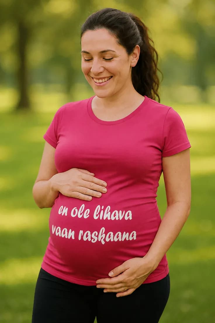 Äitiys t-paita en ole lihava vaan raskaana