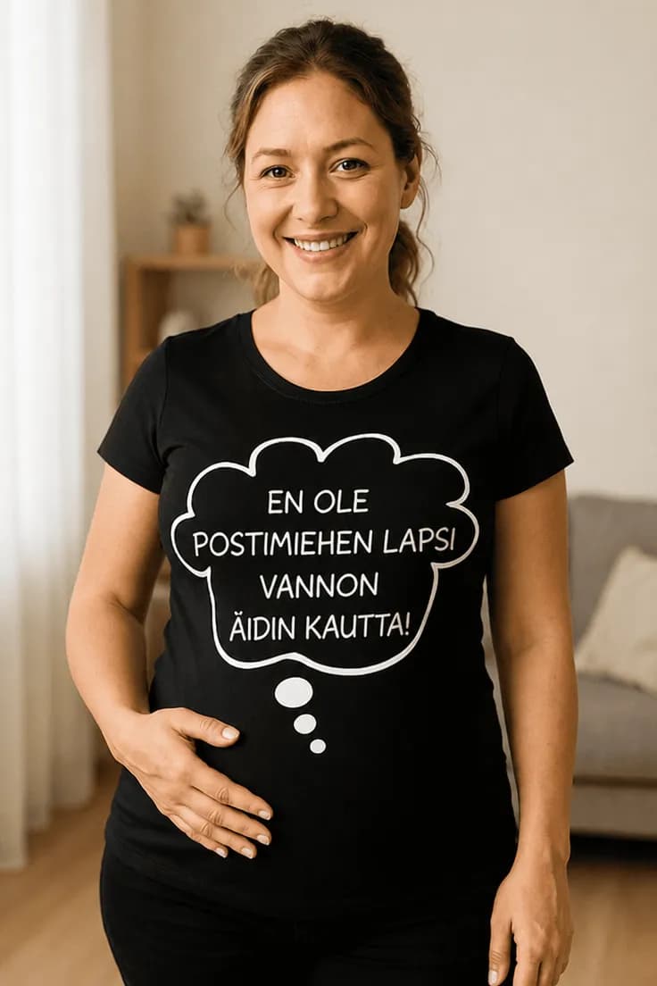 Äitiys t-paita En ole postimiehen lapsi
