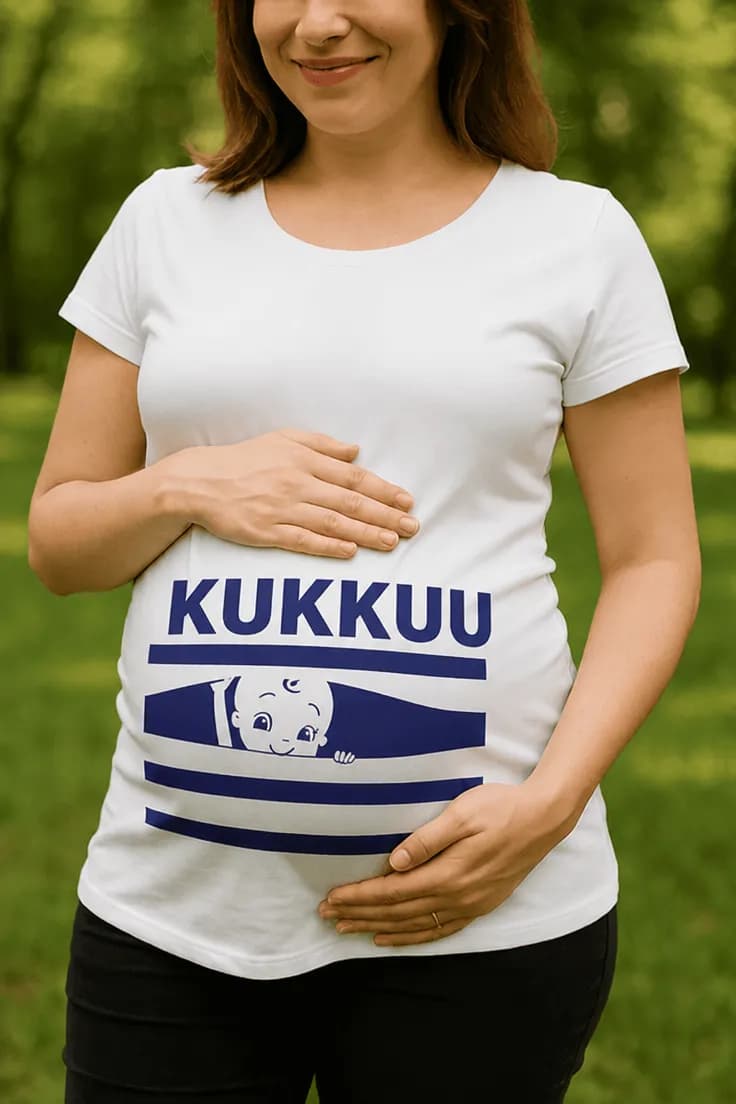Äitiys t-paita Kukkuu – kurkkaava vauva