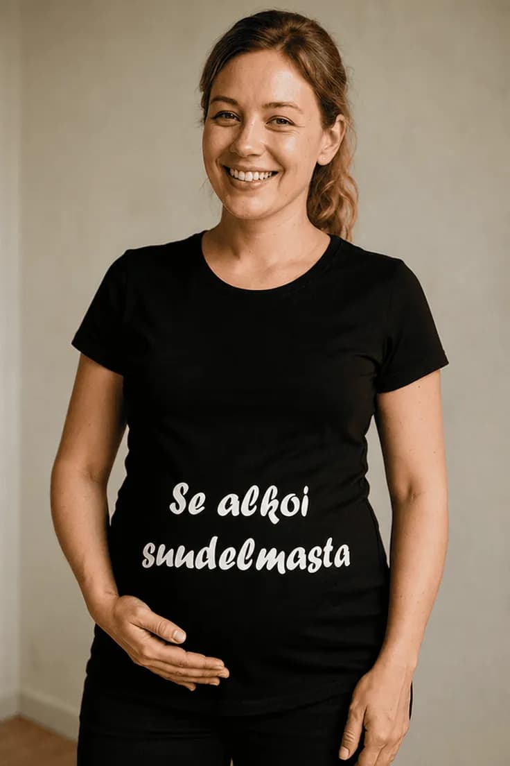 Äitiys t-paita Se alkoi suudelmasta