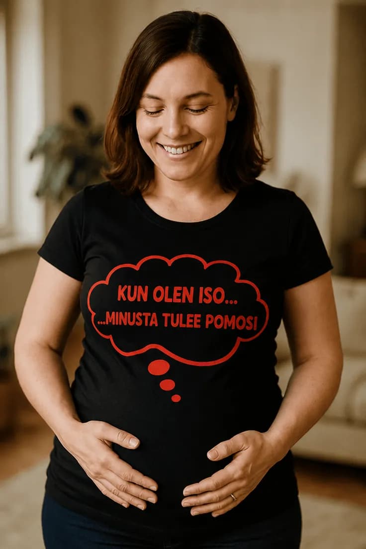 Äitiys t-paita Tuleva pomosi – KUN OLEN ISO...
