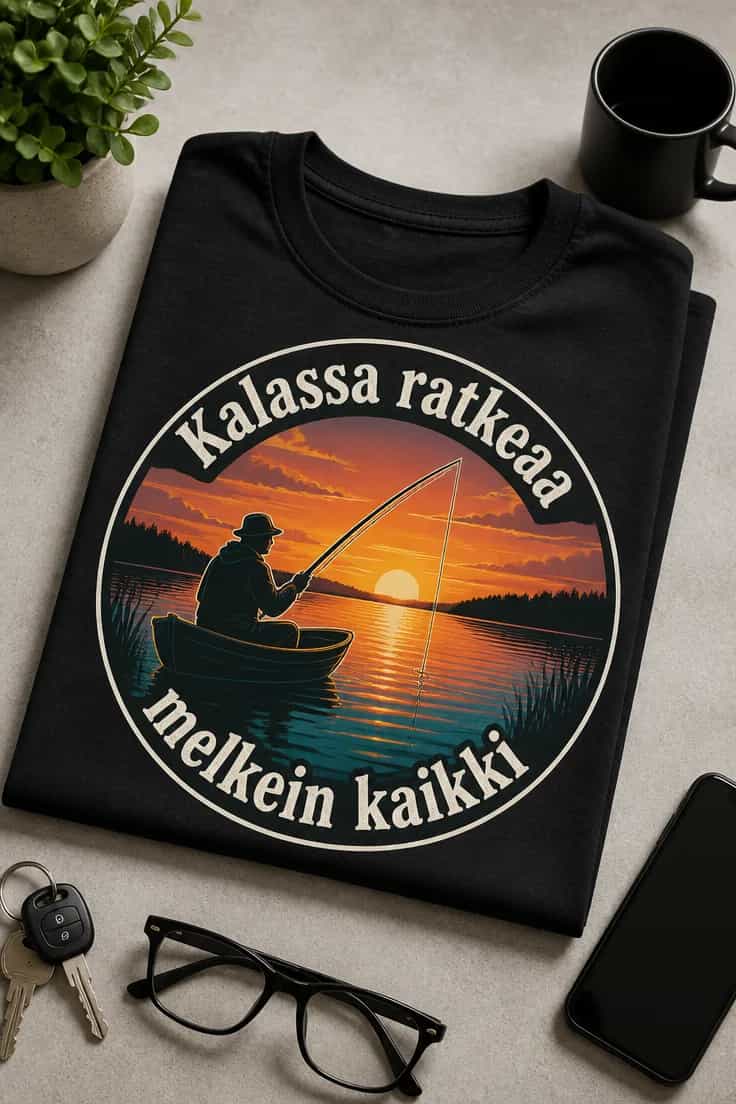 Kalastus-T-paita: Kalassa ratkeaa melkein kaikki