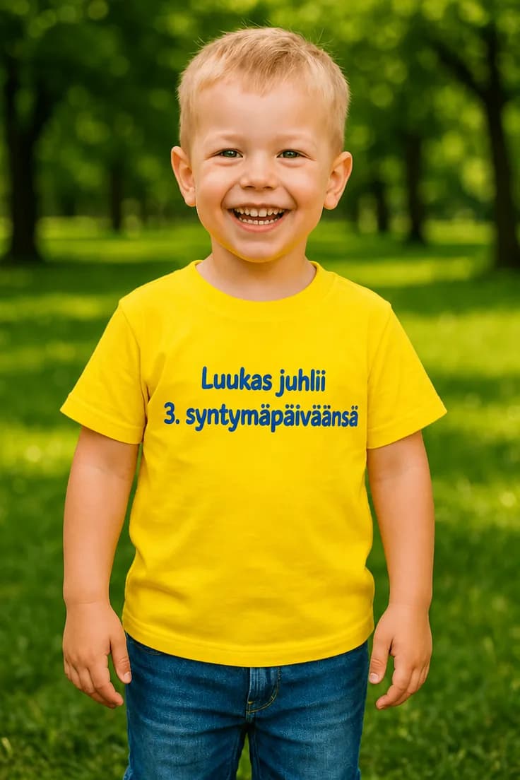 Lasten t-paita Juhlii syntymäpäivää nimellä