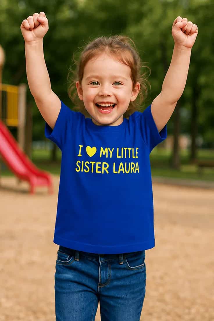 Lasten t-paita Pikkusisko nimellä – I ♥MY LITTLE SISTER