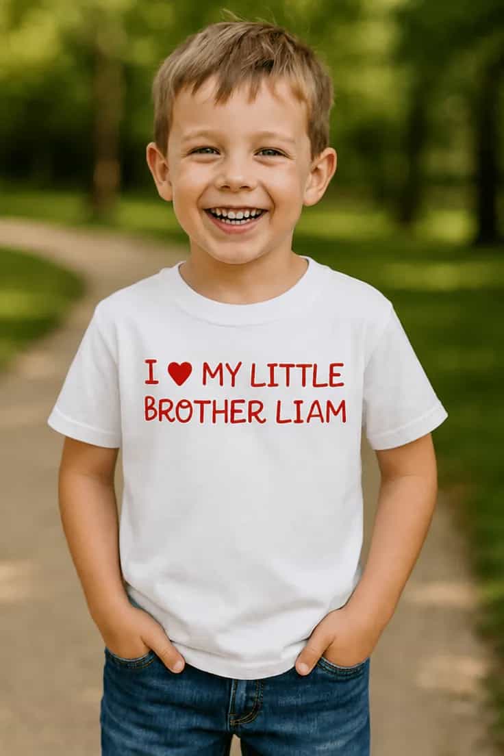 Lasten t-paita Pikkuveli nimellä I ♥MY LITTLE BROTHER LIAM
