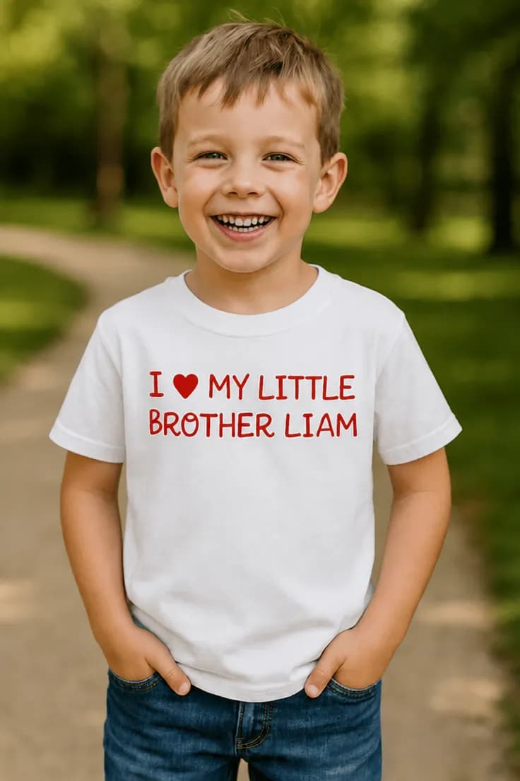 Lasten t-paita Pikkuveli nimellä I ♥MY LITTLE BROTHER LIAM