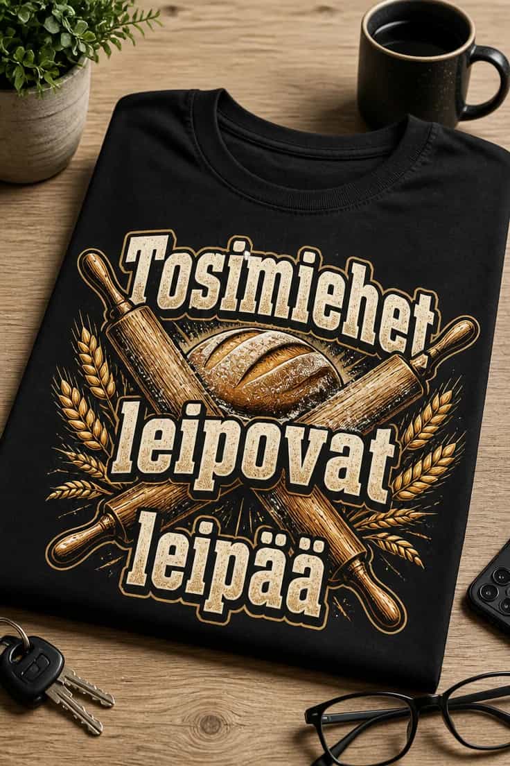 Miesten t-paita Tosimiehet leipovat leipää