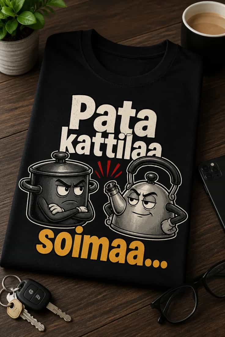 Sarkastinen t-paita – Pata kattilaa soimaa...