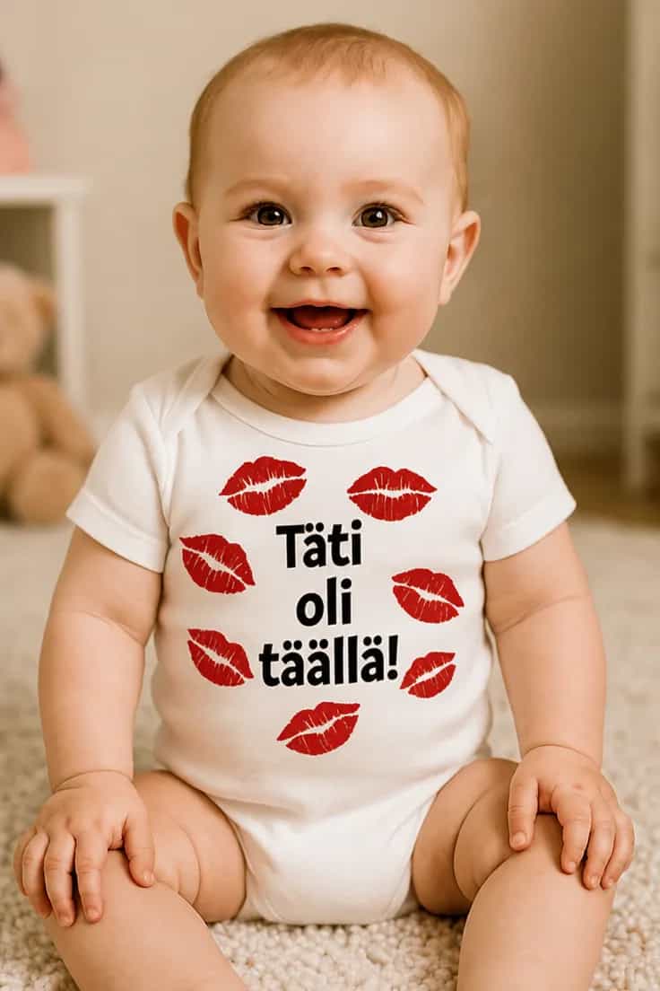 Vauvan body Täti oli täällä omalla tekstillä