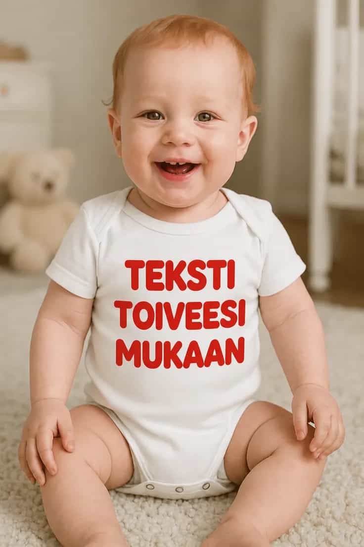 Vauvan body omalla tekstillä – TEKSTI TOIVEESI MUKAAN