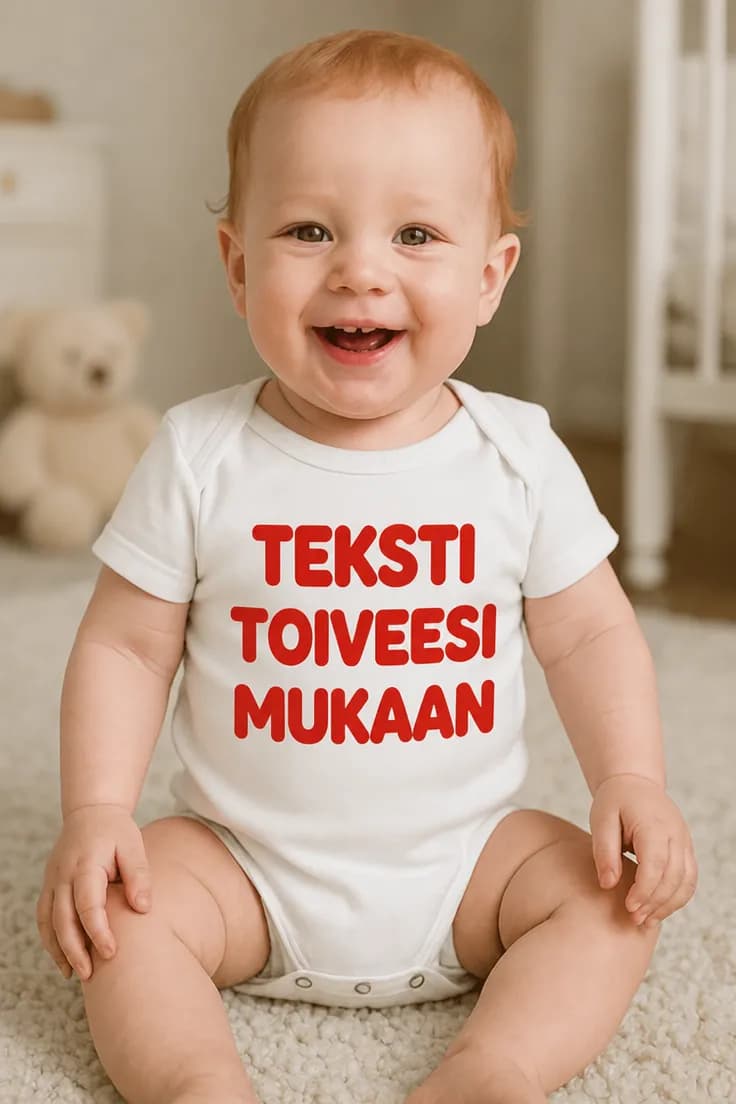 Vauvan body omalla tekstillä – TEKSTI TOIVEESI MUKAAN