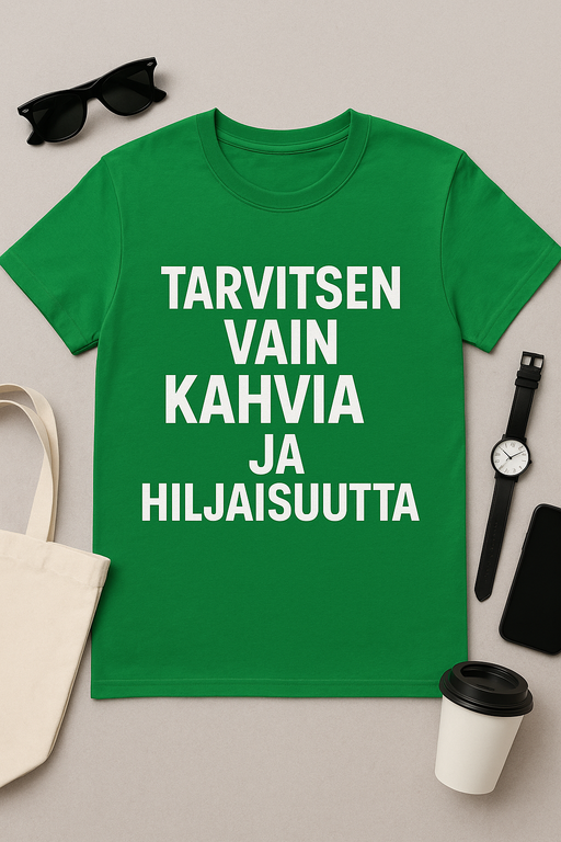 Tarvitsen vain kahvia ja hiljaisuutta - T-paita