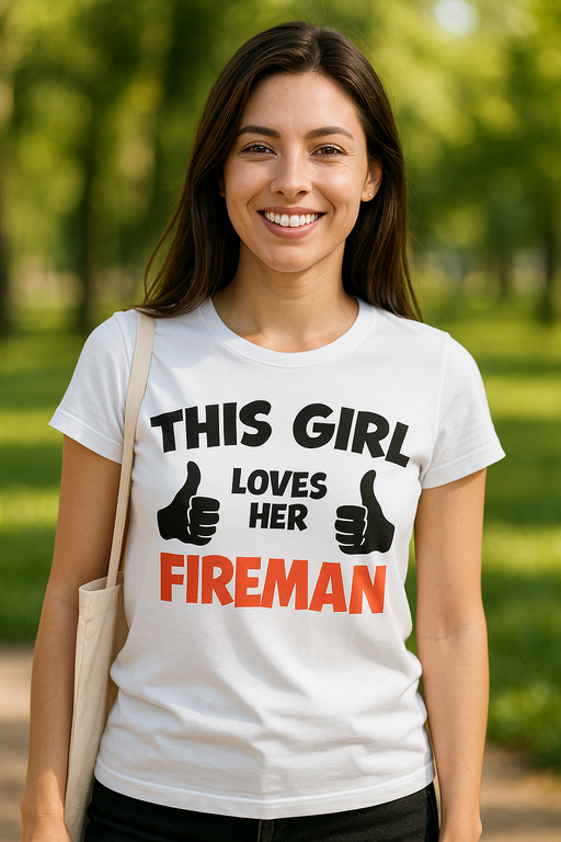 THIS GIRL LOVES HER FIREMAN - T-paita