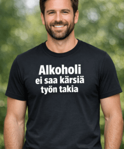 Hauska t-paita: Alkoholi ei saa kärsiä työn takia