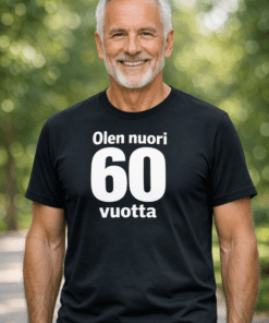 Hauska t-paita OLEN NUORI – 60 VUOTTA
