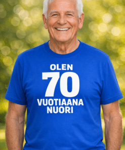 Hauska t-paita OLEN 70-VUOTIAANA NUORI