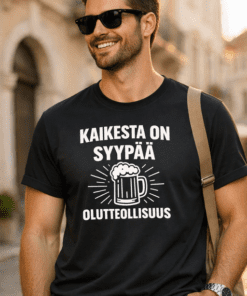 Hauska t-paita Kaikesta on syypää olutteollisuus