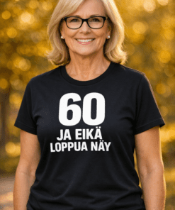 Hauska t-paita 60 – JA EIKÄ LOPPUA NÄY