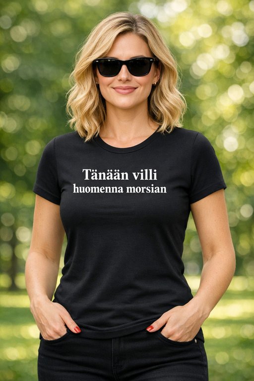 Hauska naisten t-paita: Tänään villi – huomenna morsian