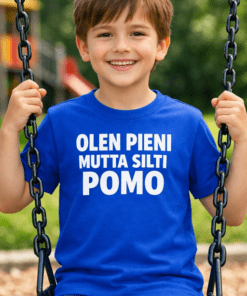 Hauska lasten t-paita OLEN PIENI MUTTA SILTI POMO