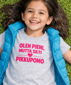 Hauska lasten t-paita Olen pieni, mutta silti PIKKUPOMO