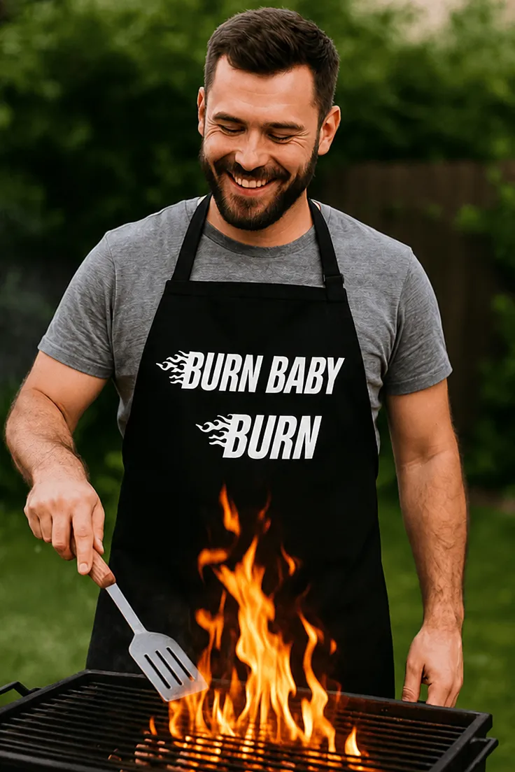 Esiliina Burn baby burn lahja synttäreille grillaajalle tai kokkaajalle