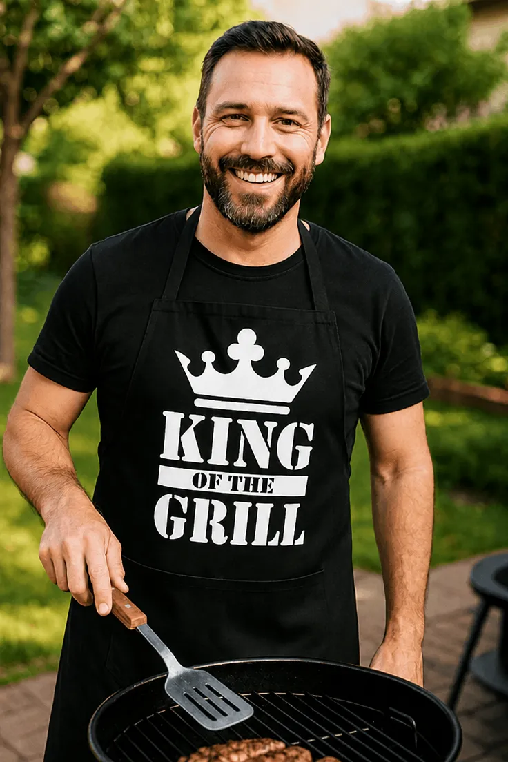 Esiliina Grillin kuningas lahjaksi, painatuksella KING OF THE GRILL