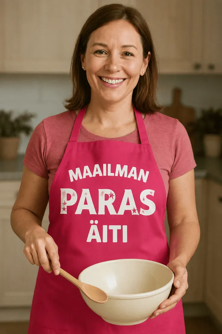 Esiliina Maailman paras äiti lahjaksi, painatuksella MAAILMAN PARAS ÄITI