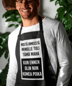 Esiliina Mistä tuli tämä maha hauskalla painatuksella lahjaksi