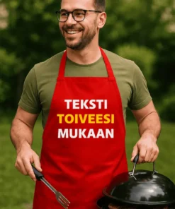 Esiliina omalla tekstillä lahjaksi, personoitu esiliina painatuksella