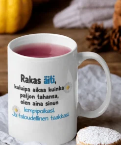 Hauska muki Äidin taloudellinen taakka humoristisella tekstiprintillä lahjaksi äidille