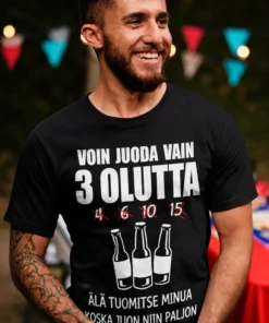 Hauska t-paita 3 olutta, humoristinen lahjapaita olutaiheisella painatuksella