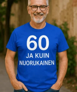 Hauska t-paita 60 ja kuin nuorukainen hauskalla synttärilahjaidealla