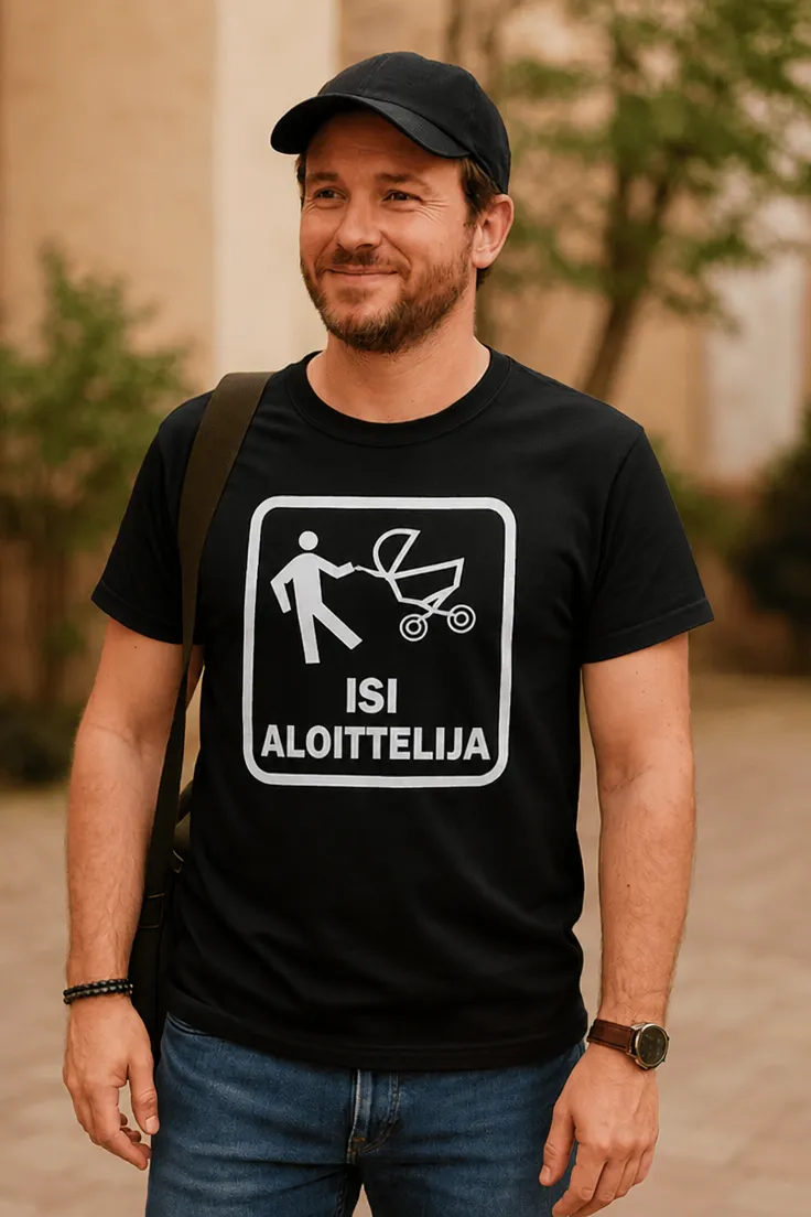 Hauska t-paita Aloitteleva isi, jossa teksti ISI ALOITTELIJA