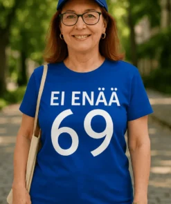 Hauska t-paita Ei enää 69 lahjaksi, painatuksella EI ENÄÄ 69