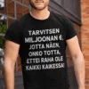 Hauska t-paita Ei kaikki ole rahasta -designilla ja tekstillä TARVITSEN MILJOONAN €, JOTTA NÄEN, ONKO TOTTA, ETTEI RAHA OLE KAIKKI KAIKESSA!
