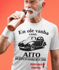 Hauska t-paita En ole vanha -lahjaksi, painatuksella AITO HUIPPUVUOSIKERTA 1963