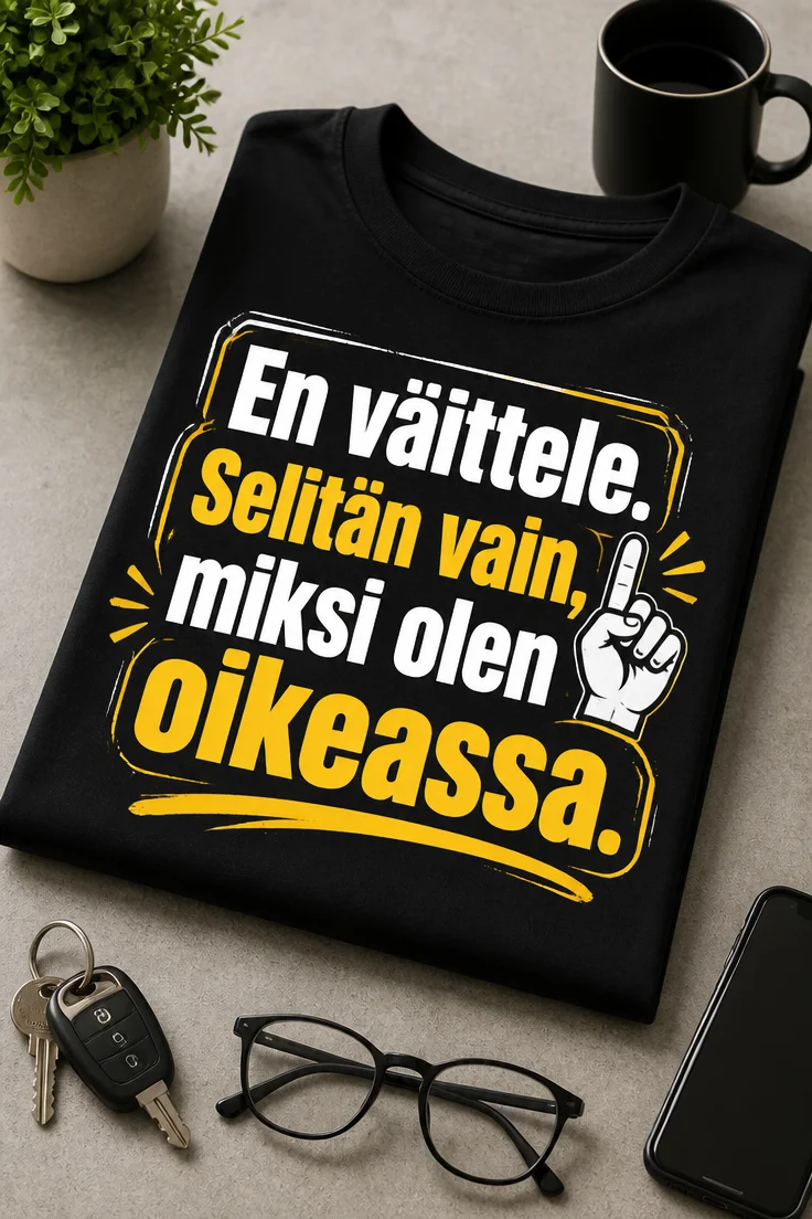 Hauska t-paita tekstillä: En väittele. Selitän vain, miksi olen oikeassa.