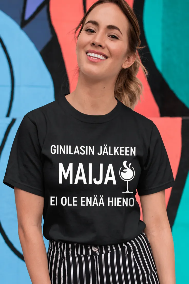 Hauska t-paita Ginilasillisen jälkeen nimellä, humoristinen nimipaita lahjaksi