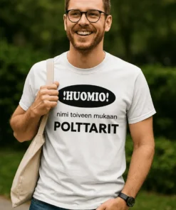 Hauska t-paita Huomio polttarit nimellä polttareihin personoituna lahjana