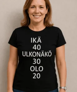 Hauska t-paita Ikä 40 olo 20 humoristisella synttäriprintillä lahjaksi