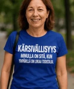 Hauska t-paita Kärsivällisyys todistajien takia humoristisella tekstiprintillä