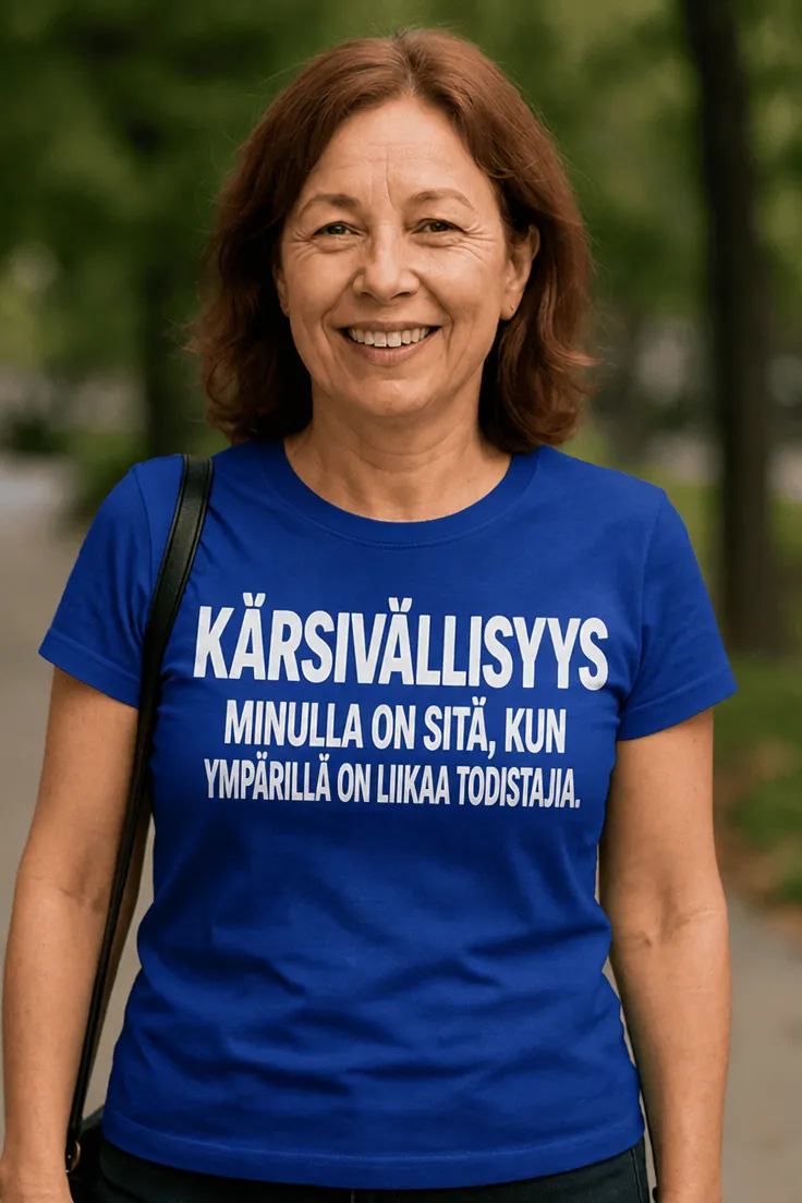 Hauska t-paita Kärsivällisyys todistajien takia humoristisella tekstiprintillä
