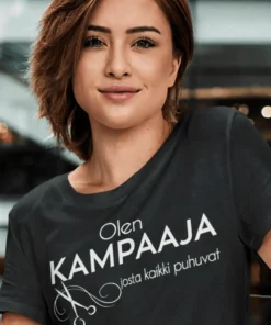 Hauska t-paita Kampaaja josta kaikki puhuvat, kampaajalle lahjaksi